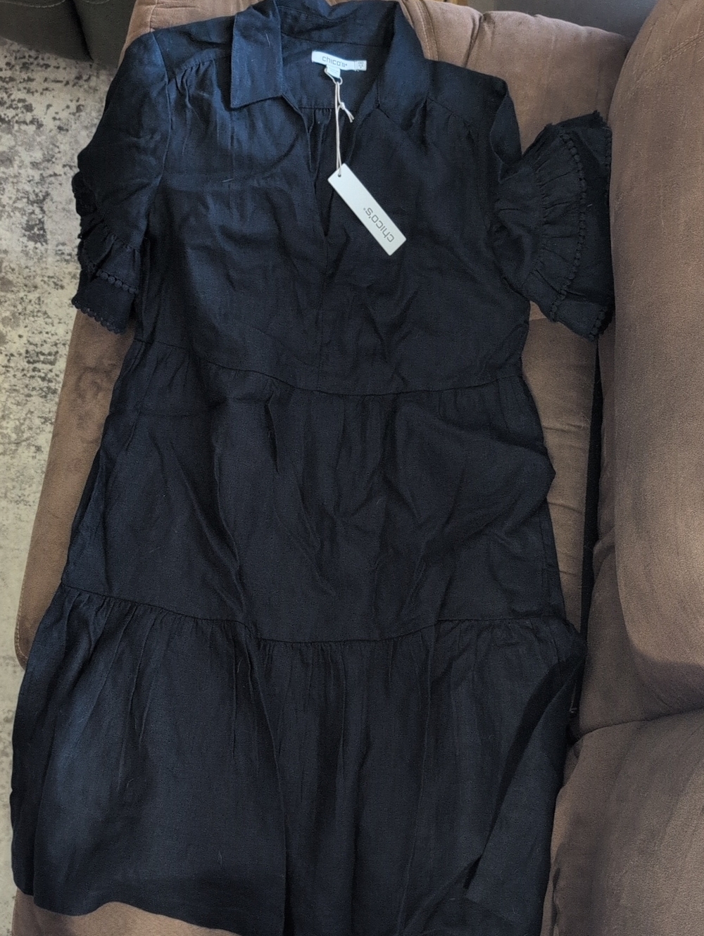chico's Navy Tiered Short-Sleeve Midi Dress